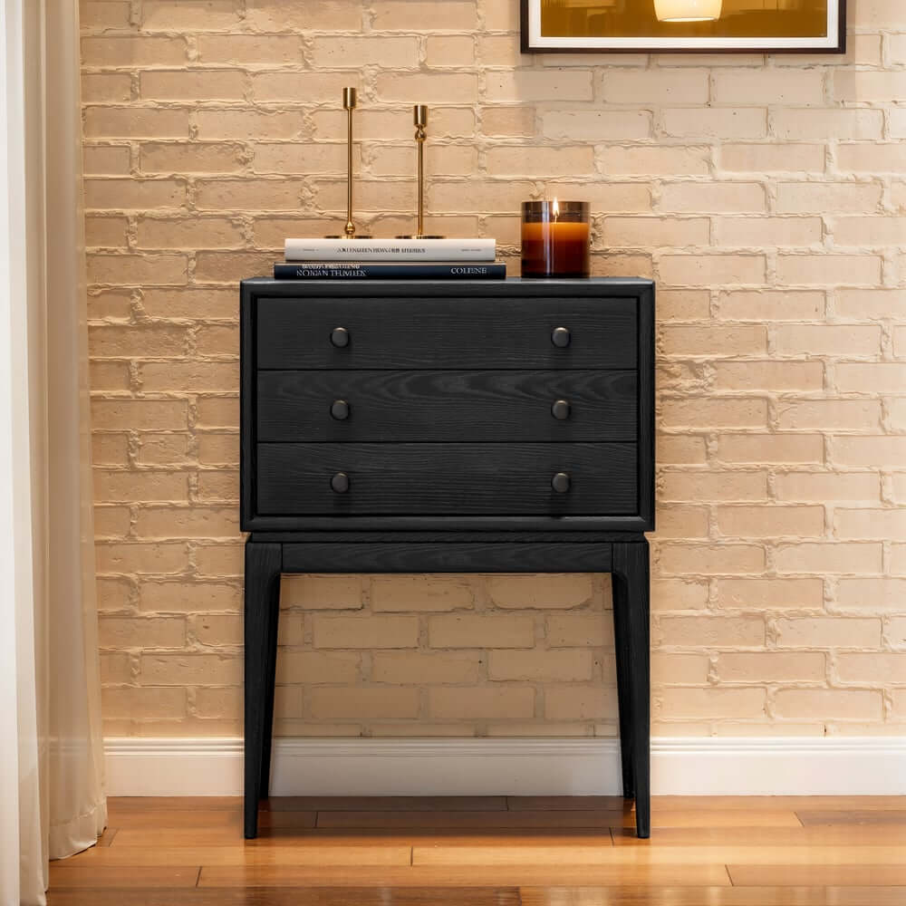Mid-Century Modern Ash Wood Chest With 3 Drawers