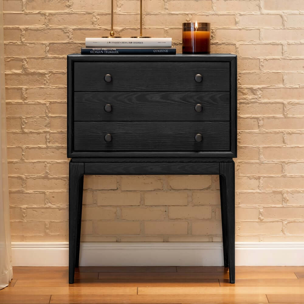 Mid-Century Modern Ash Wood Chest With 3 Drawers