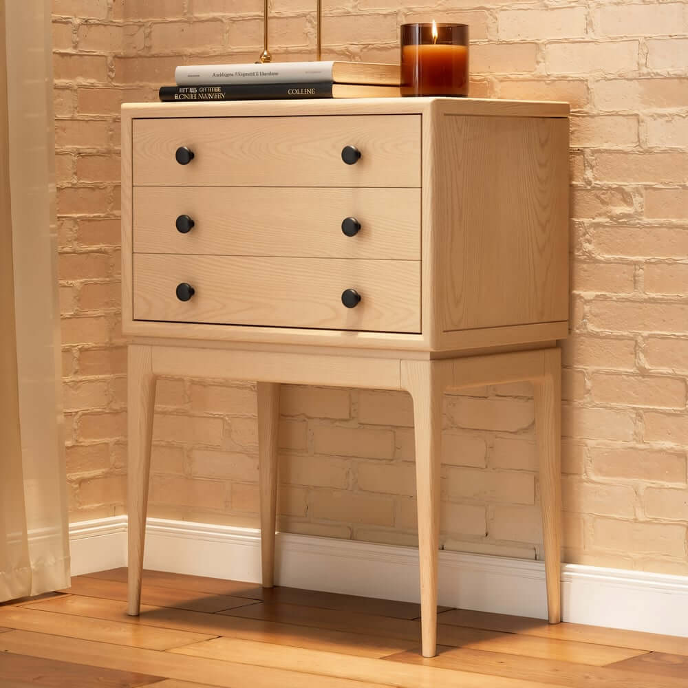 Mid-Century Modern Ash Wood Chest With 3 Drawers