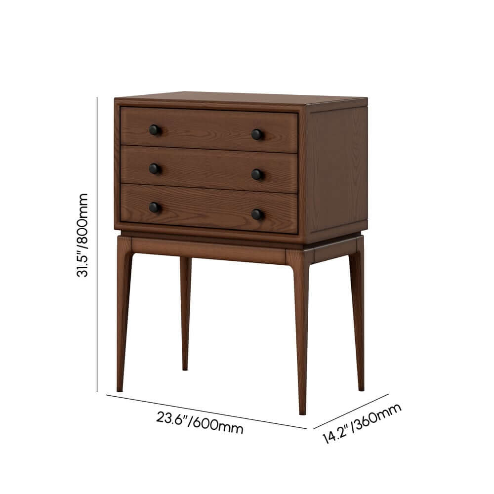 Mid-Century Modern Ash Wood Chest With 3 Drawers Dimensions