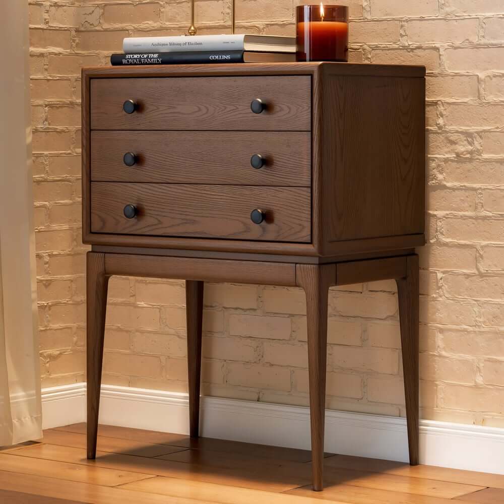 Mid-Century Modern Ash Wood Chest With 3 Drawers Main Product Image