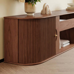 Mid-Century Modern Ash Wood TV Stand With Tambour Doors