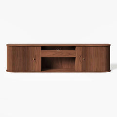 Mid-Century Modern Ash Wood TV Stand With Tambour Doors