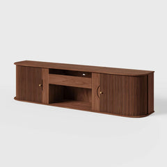 Mid-Century Modern Ash Wood TV Stand With Tambour Doors