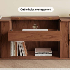 Mid-Century Modern Ash Wood TV Stand With Tambour Doors
