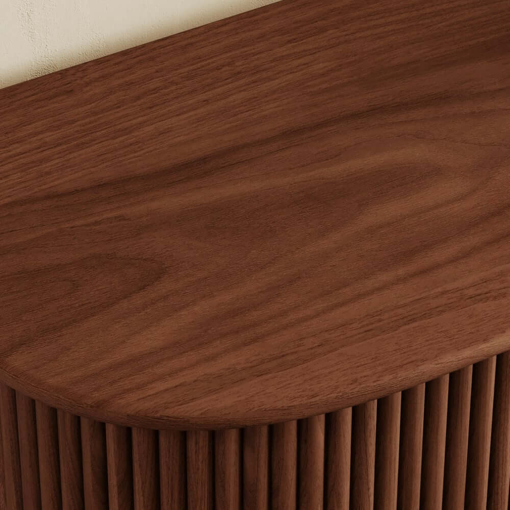 Mid-Century Modern Ash Wood TV Stand With Tambour Doors