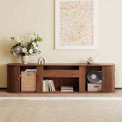 Mid-Century Modern Ash Wood TV Stand With Tambour Doors