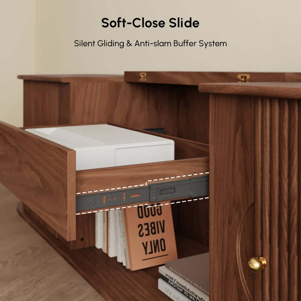 Mid-Century Modern Ash Wood TV Stand With Tambour Doors