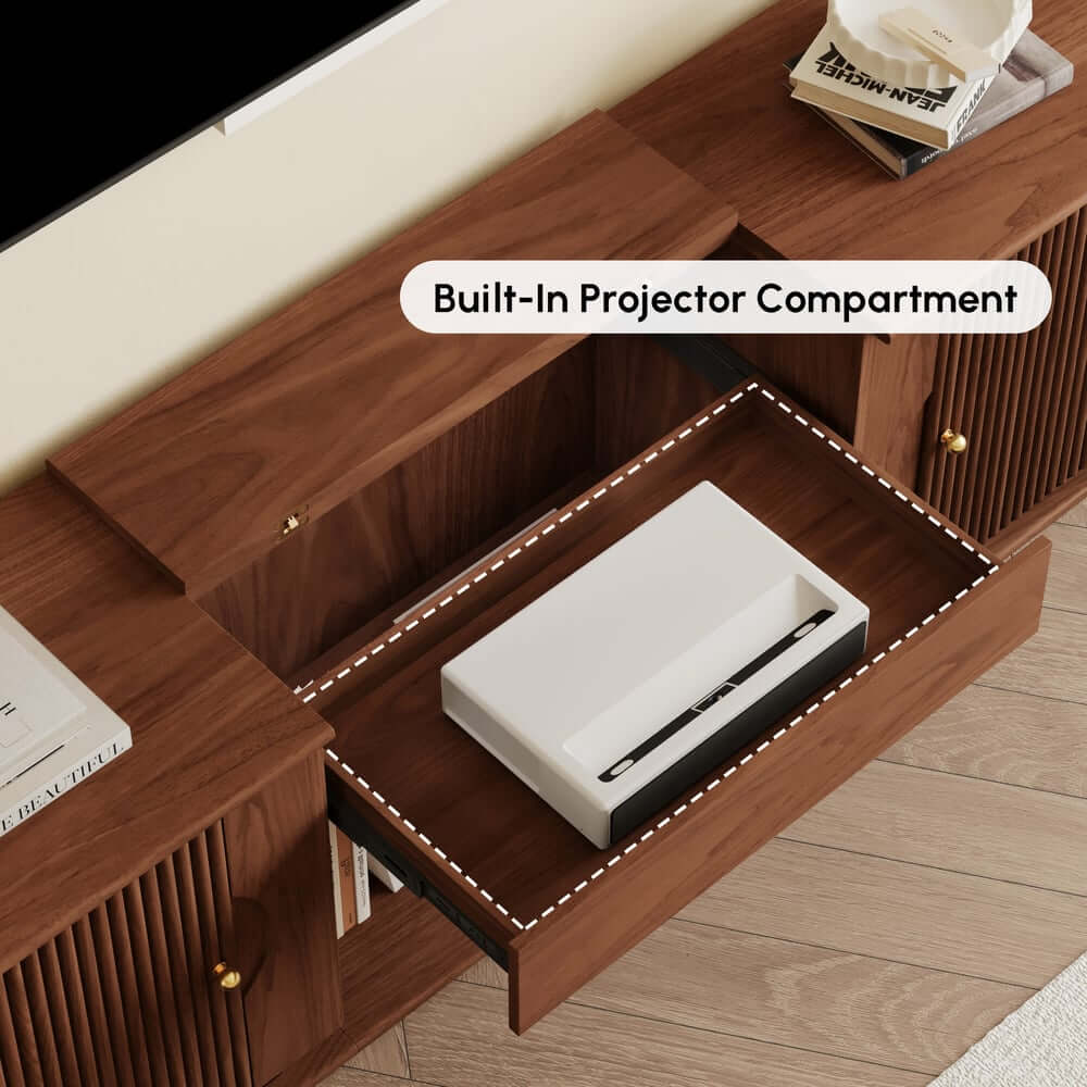 Mid-Century Modern Ash Wood TV Stand With Tambour Doors