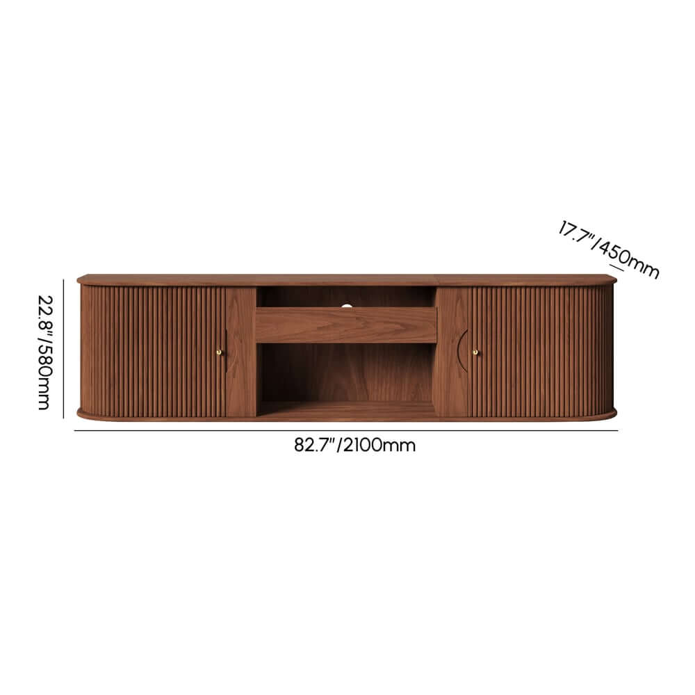 Mid-Century Modern Ash Wood TV Stand With Tambour Doors Dimensions