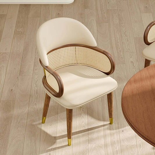 Mid-Century Modern Beige Faux Leather Arm Chair