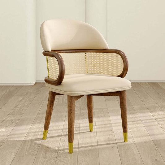 Mid-Century Modern Beige Faux Leather Arm Chair Main Product Image