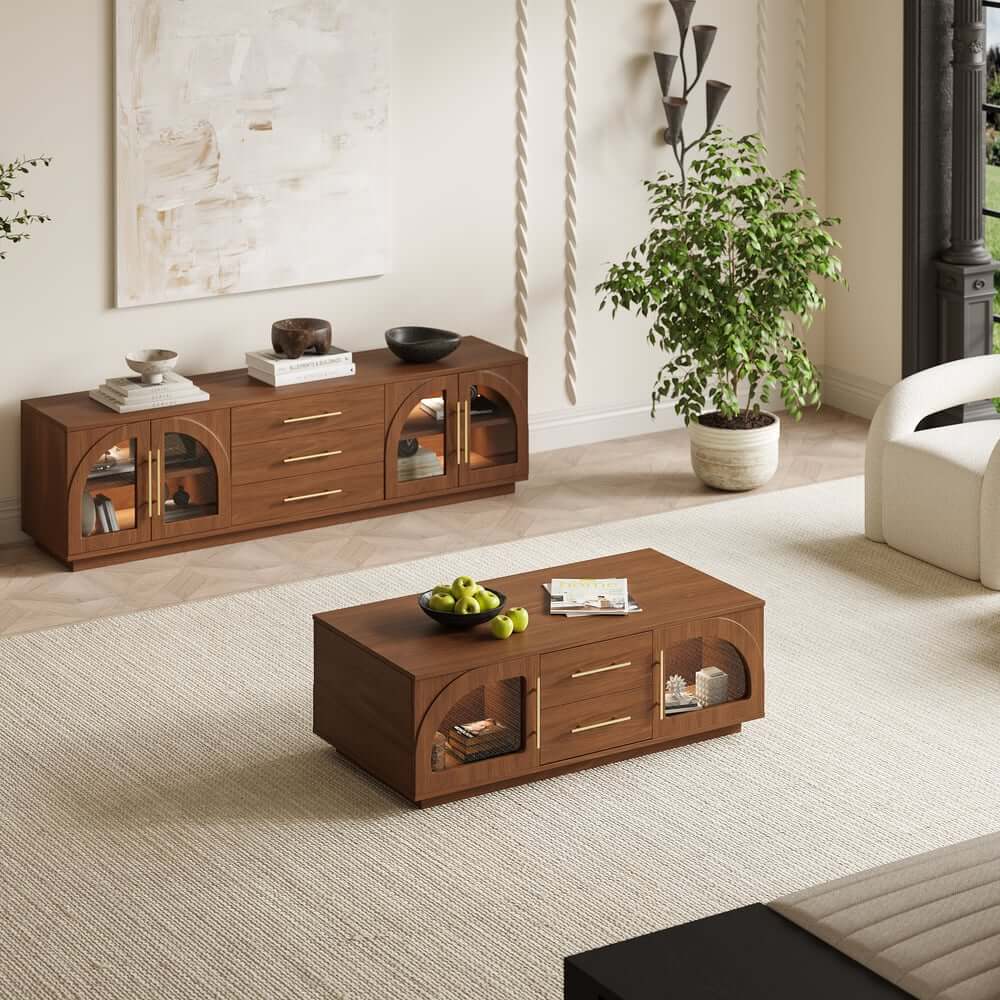 Mid-Century Modern Black TV Stand & Coffee Table Set