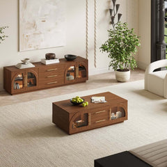 Mid-Century Modern Black TV Stand & Coffee Table Set