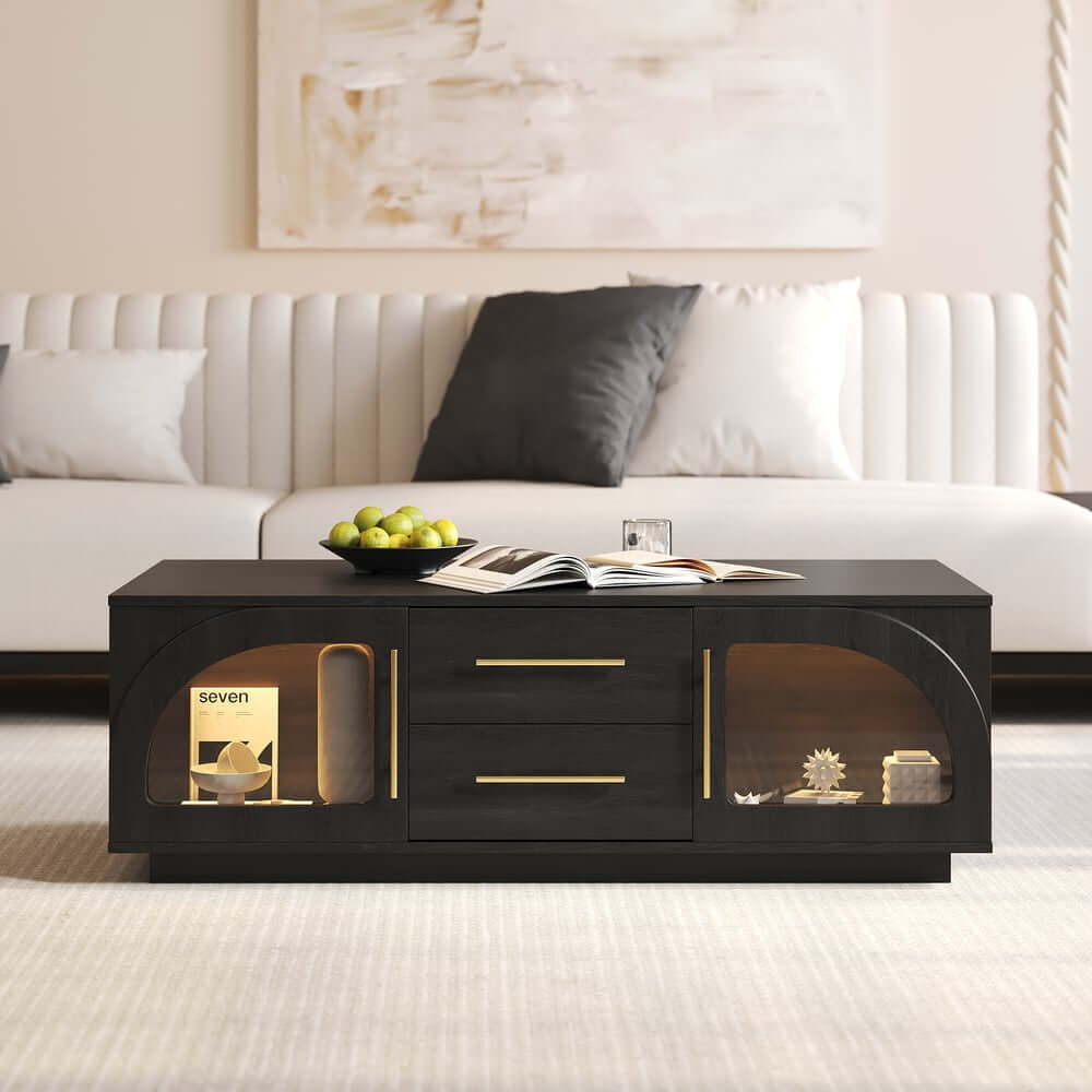 Mid-Century Modern Black TV Stand & Coffee Table Set