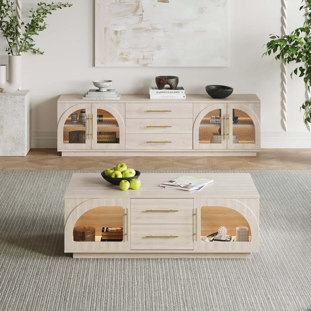 Mid-Century Modern Black TV Stand & Coffee Table Set