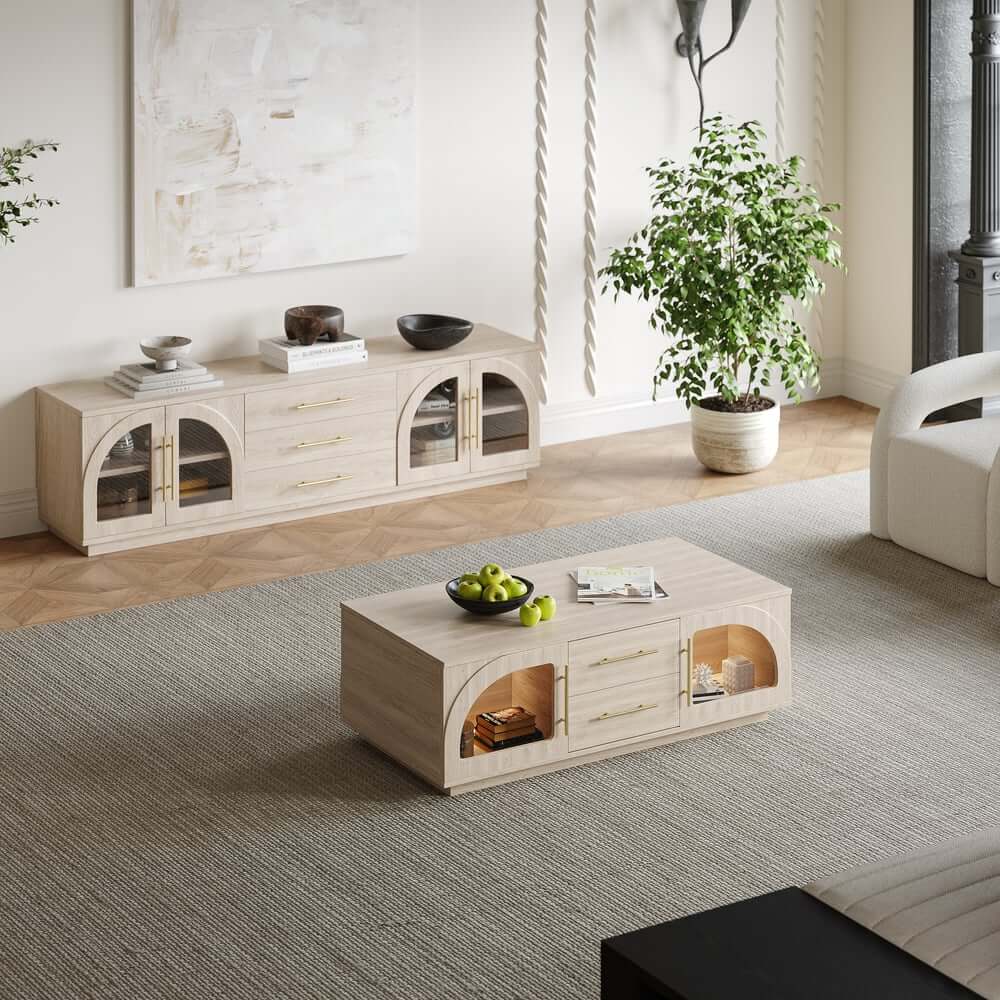Mid-Century Modern Black TV Stand & Coffee Table Set
