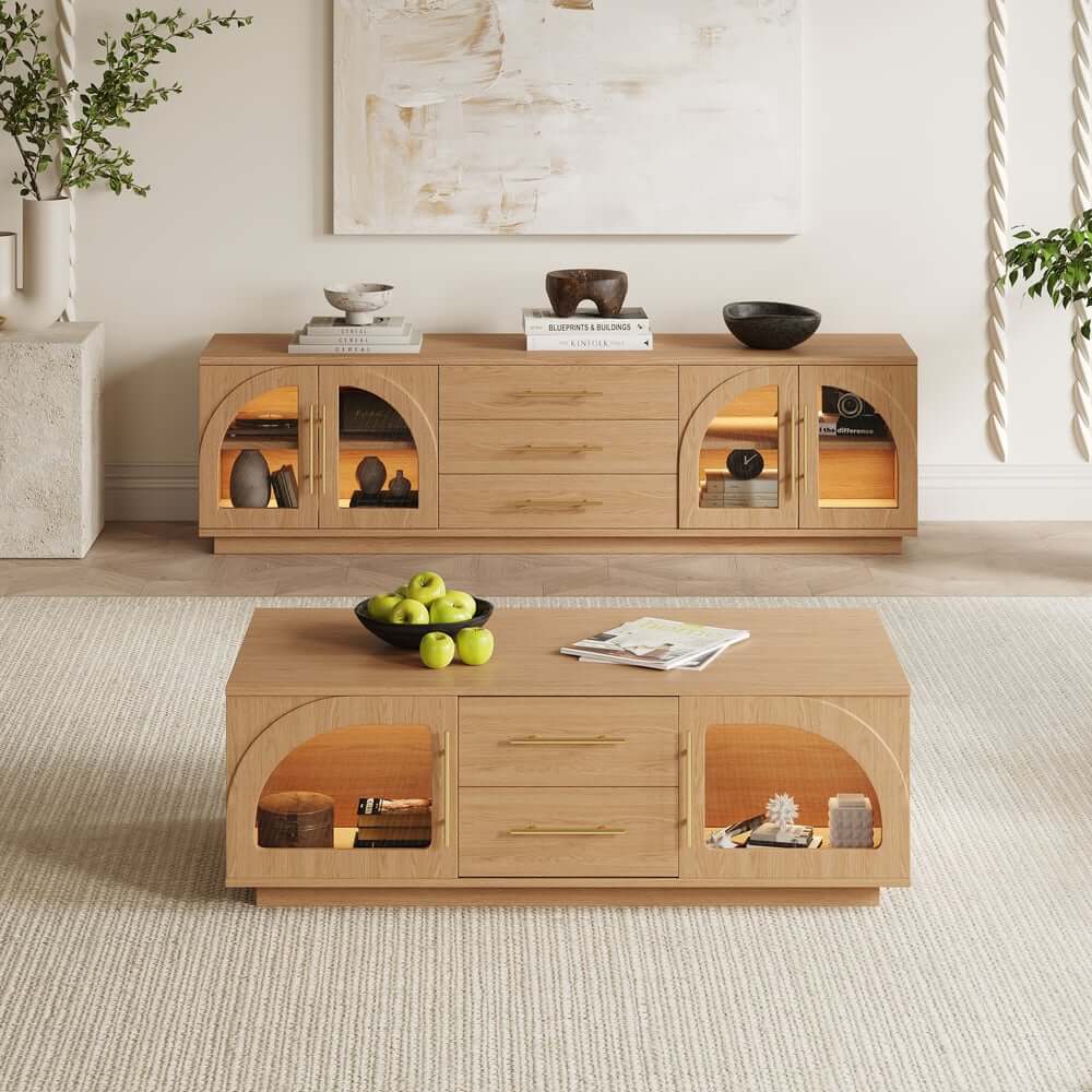 Mid-Century Modern Black TV Stand & Coffee Table Set