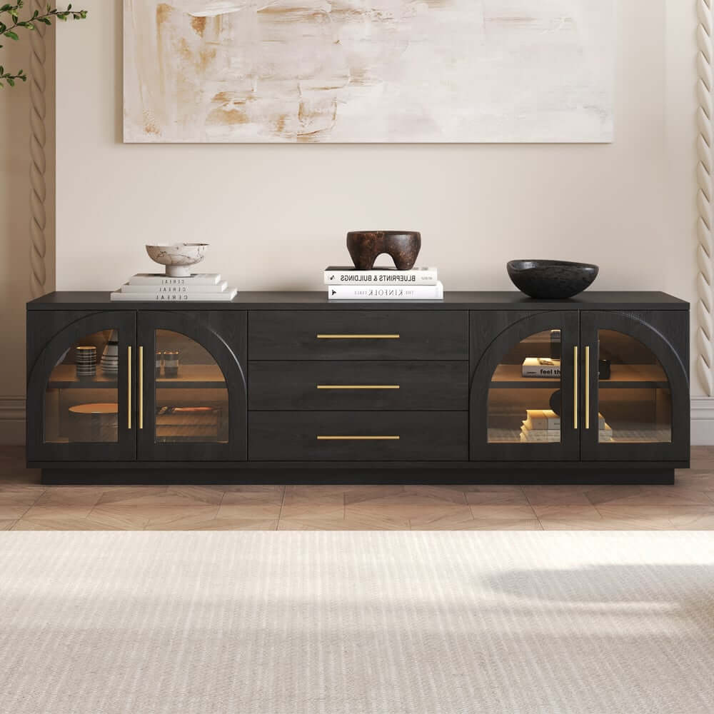 Mid-Century Modern Black TV Stand & Coffee Table Set
