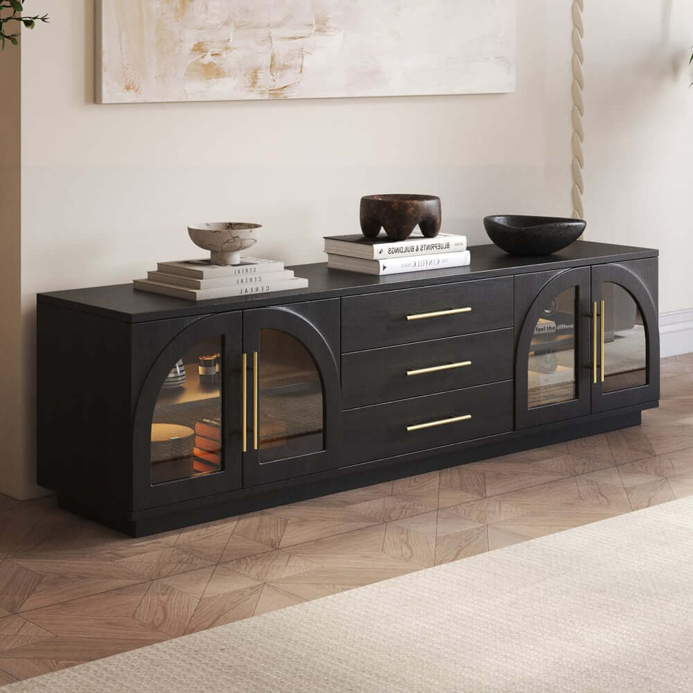 Mid-Century Modern Black TV Stand & Coffee Table Set
