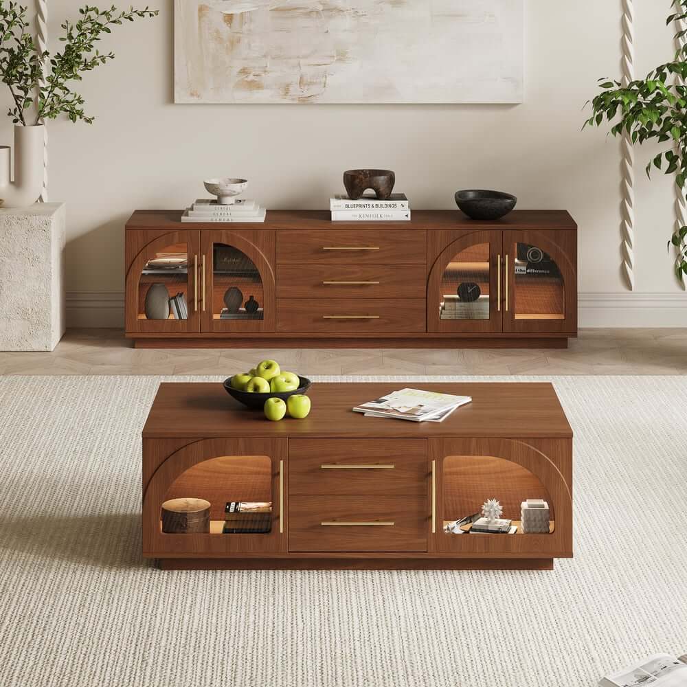 Mid-Century Modern Black TV Stand & Coffee Table Set