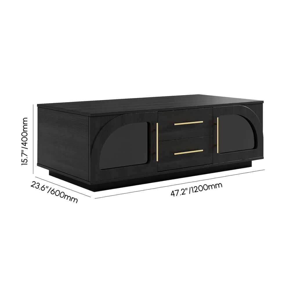 Mid-Century Modern Black TV Stand & Coffee Table Set Dimensions