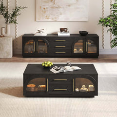 Mid-Century Modern Black TV Stand & Coffee Table Set Main Product Image