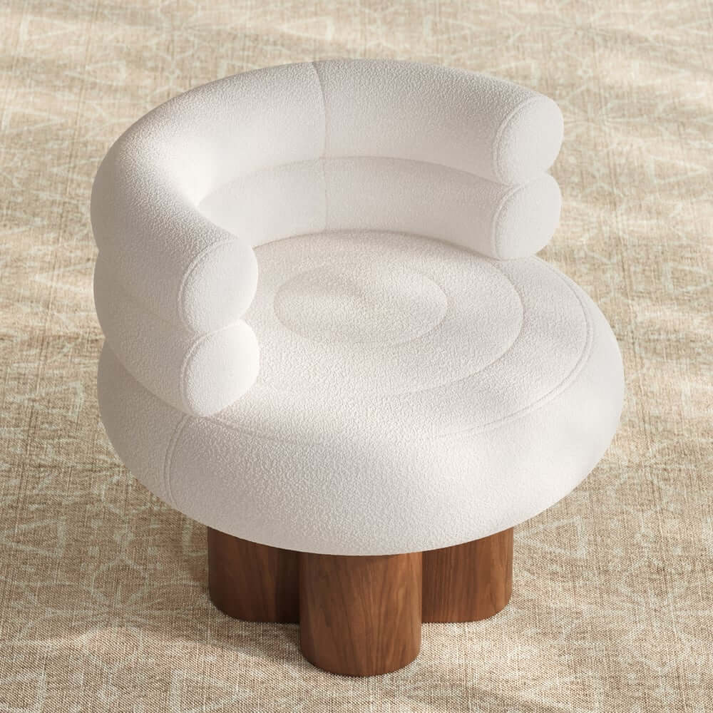 Mid-Century Modern Boucle Arm Chair with Swivel Base