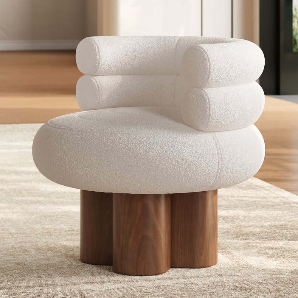 Mid-Century Modern Boucle Arm Chair with Swivel Base