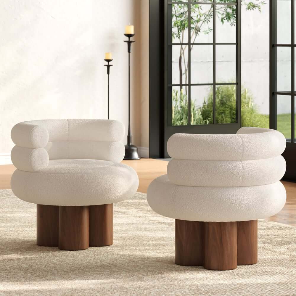 Mid-Century Modern Boucle Arm Chair with Swivel Base