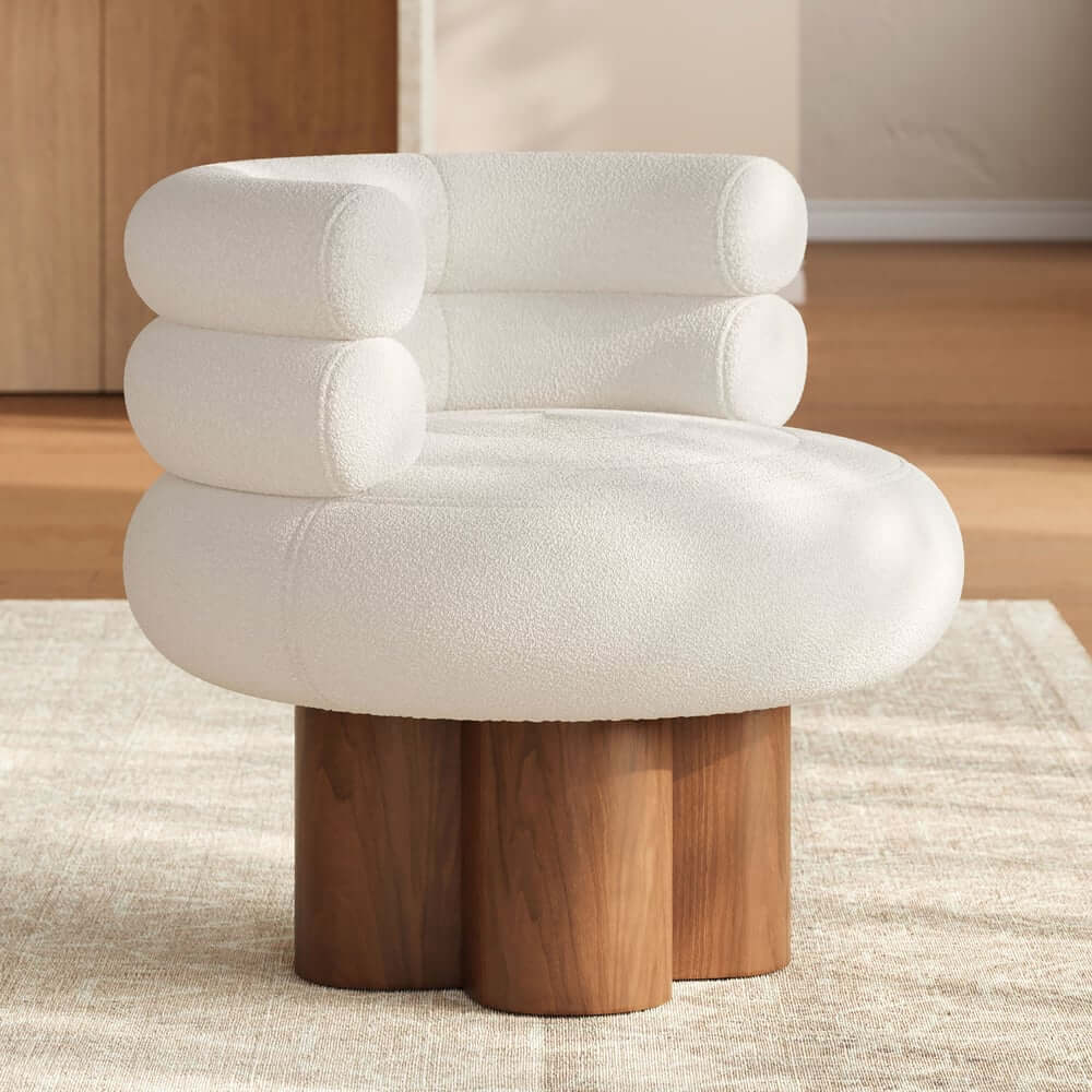 Mid-Century Modern Boucle Arm Chair with Swivel Base Main Product Image