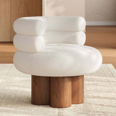 Mid-Century Modern Boucle Arm Chair with Swivel Base Main Product Image