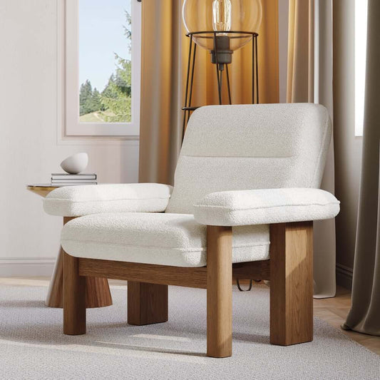 Mid-Century Modern Boucle Armchair With Ottoman Main Product Image