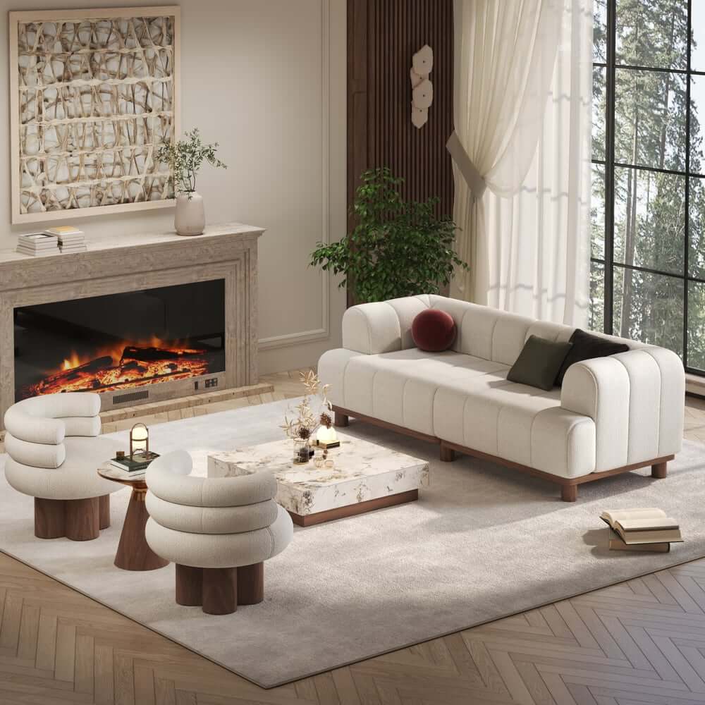 Mid-Century Modern Boucle Loveseat Sofa With Round Arms