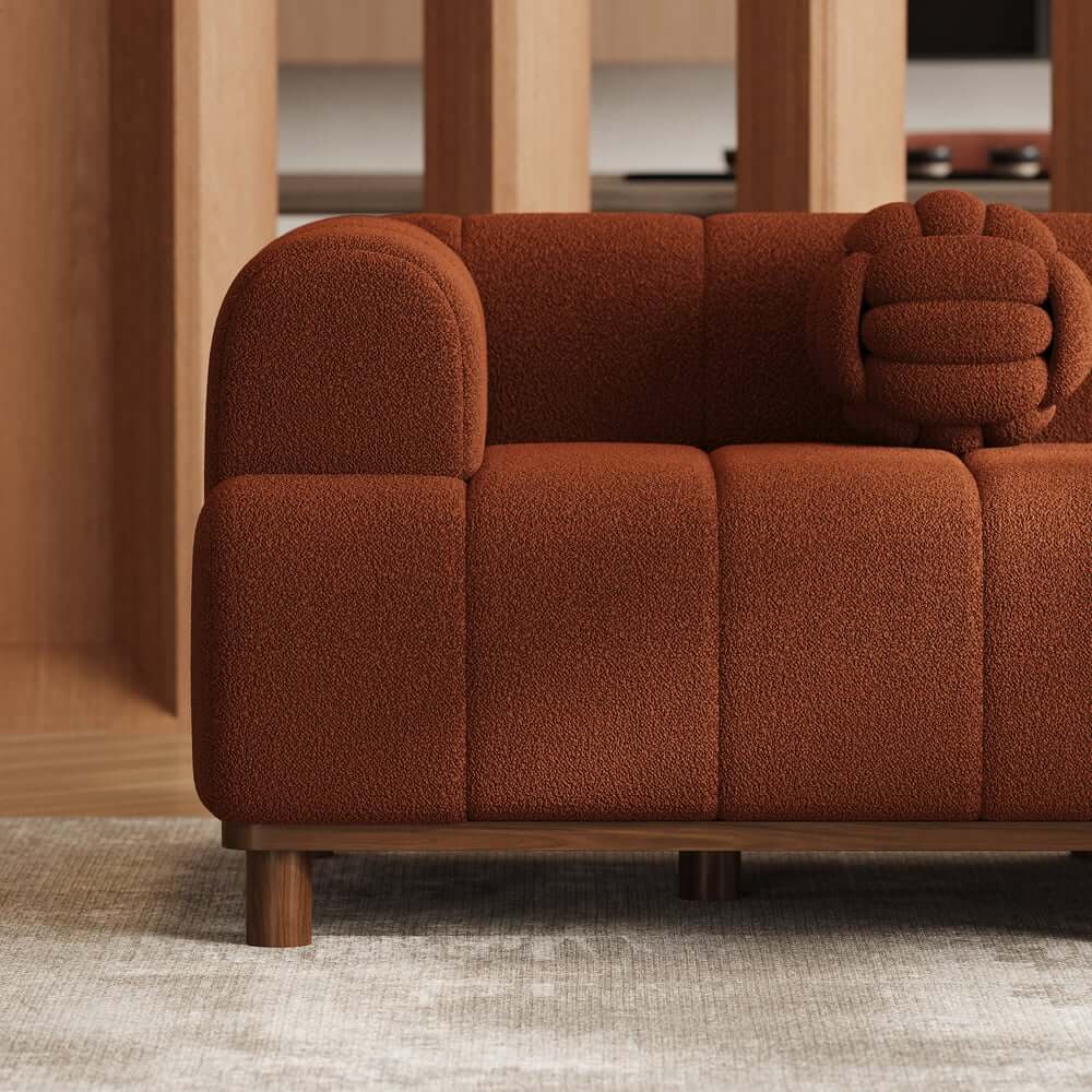 Mid-Century Modern Boucle Loveseat Sofa With Round Arms