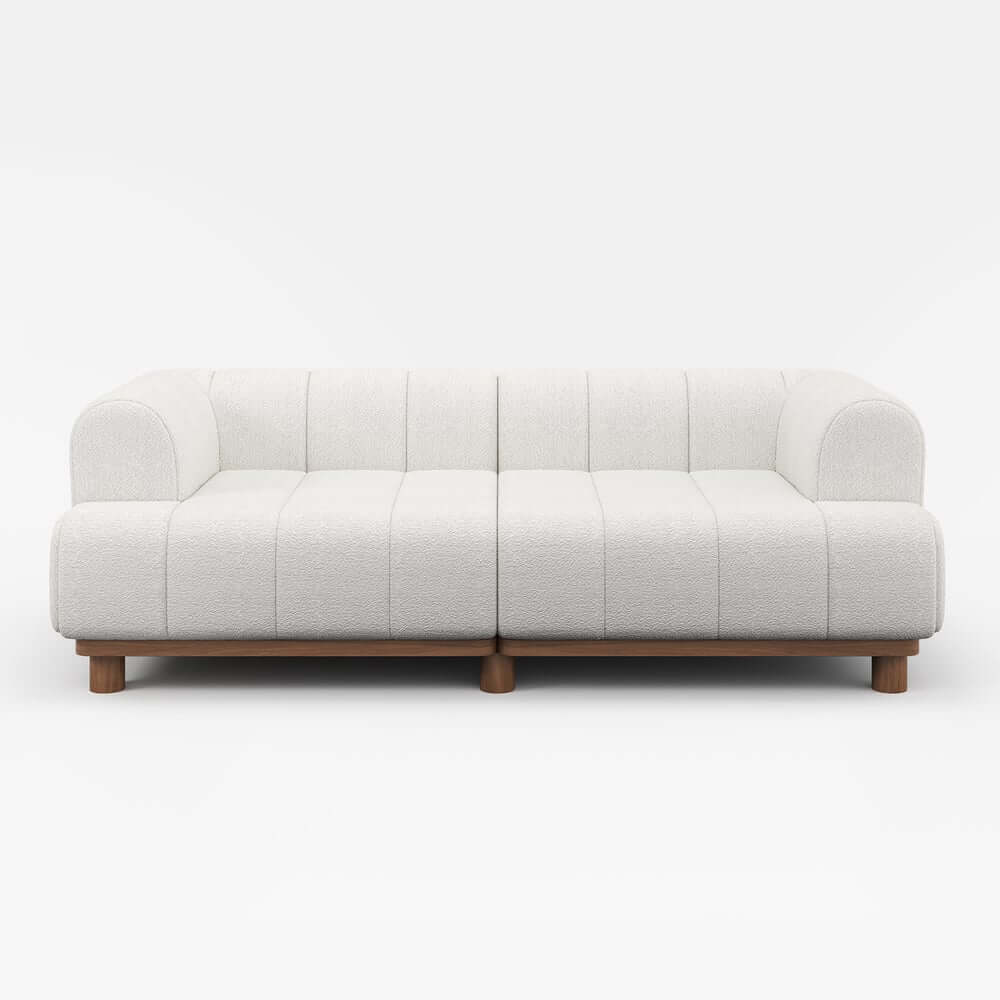 Mid-Century Modern Boucle Loveseat Sofa With Round Arms