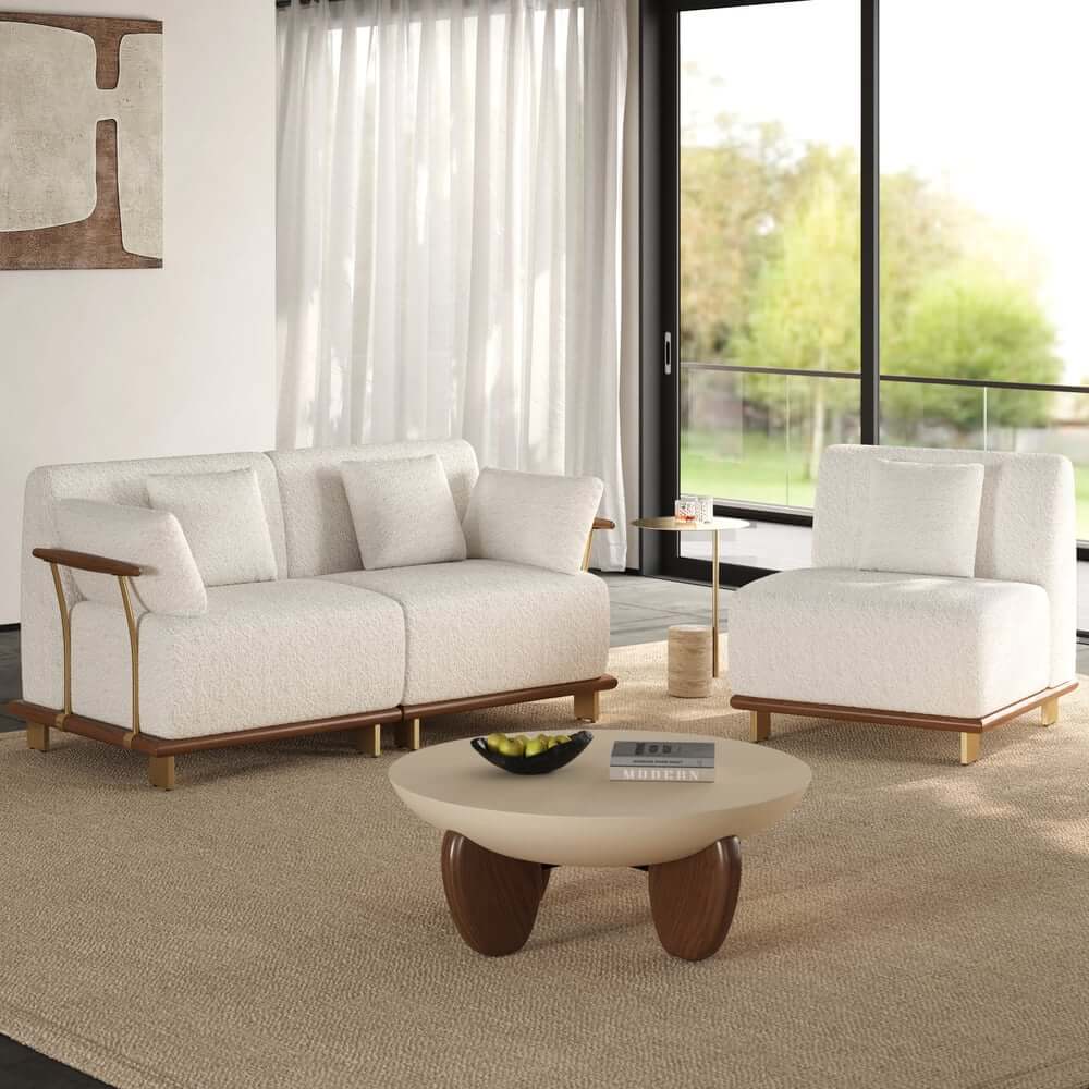 Mid-Century Modern Boucle Modular Sectional Sofa - 3 Pieces