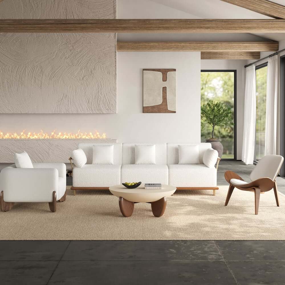 Mid-Century Modern Boucle Modular Sectional Sofa - 3 Pieces