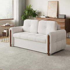 Mid-Century Modern Boucle Sofa Bed With Pull Out Bed