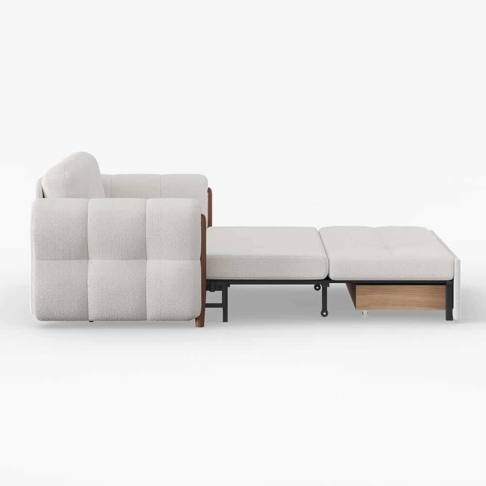 Mid-Century Modern Boucle Sofa Bed With Pull Out Bed