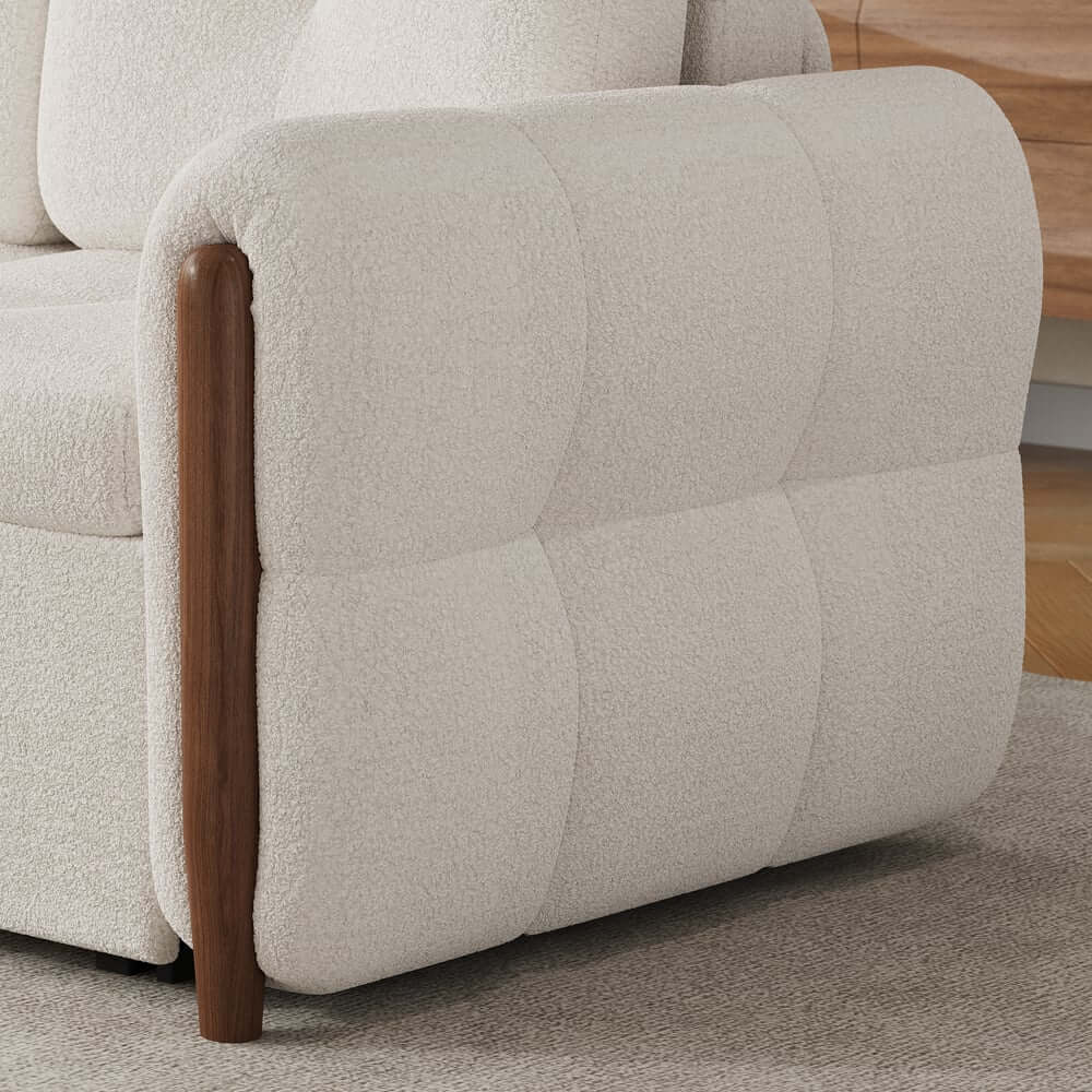 Mid-Century Modern Boucle Sofa Bed With Pull Out Bed