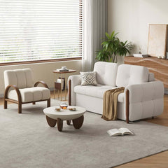 Mid-Century Modern Boucle Sofa Bed With Pull Out Bed