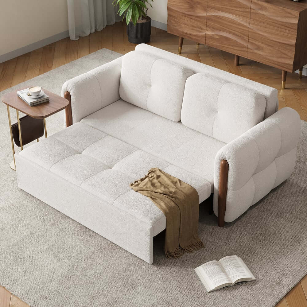 Mid-Century Modern Boucle Sofa Bed With Pull Out Bed Main Product Image