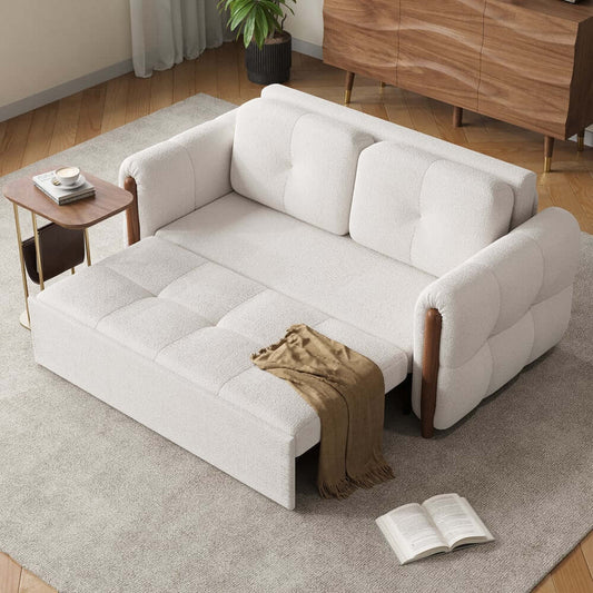 Mid-Century Modern Boucle Sofa Bed With Pull Out Bed Main Product Image