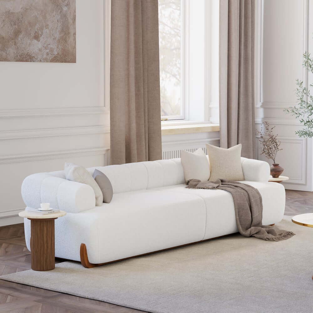 Mid-Century Modern Boucle Sofa Set With Square Arms