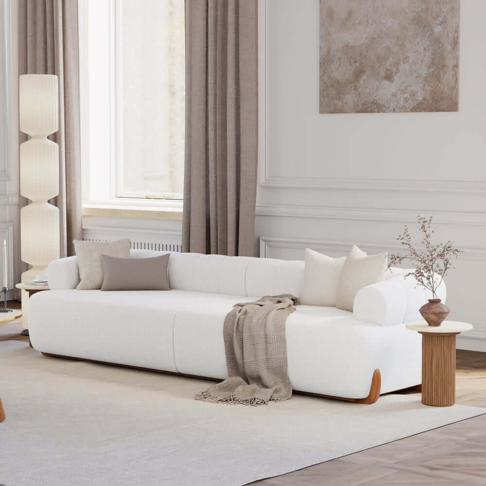 Mid-Century Modern Boucle Sofa Set With Square Arms