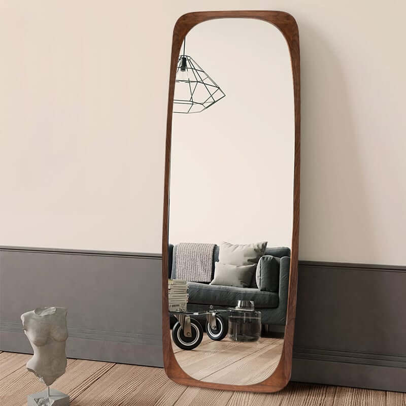 Mid-Century Modern Full Length Floor Mirror in Walnut Pine Wood
