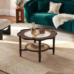 Mid-Century Modern Glass Coffee Table With Ash Wood Frame