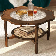 Mid-Century Modern Glass Coffee Table With Ash Wood Frame