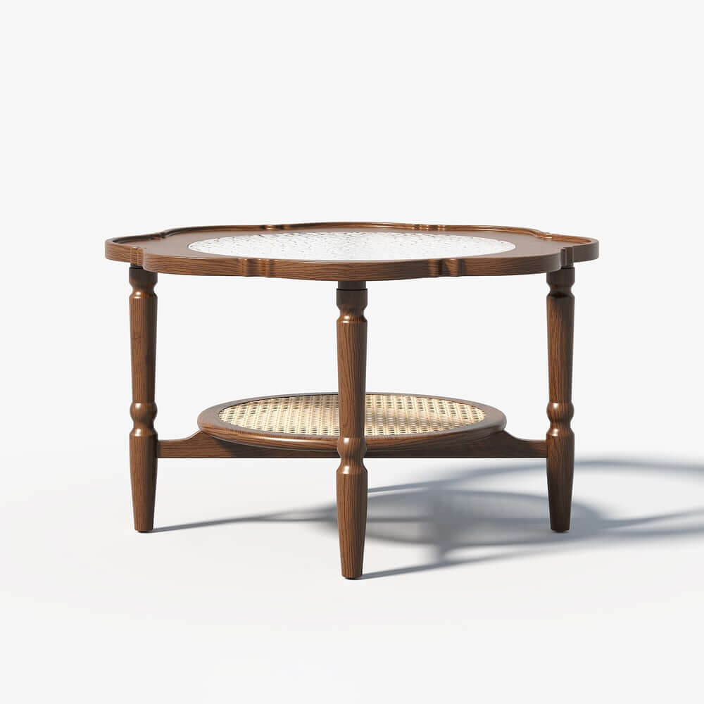 Mid-Century Modern Glass Coffee Table With Ash Wood Frame